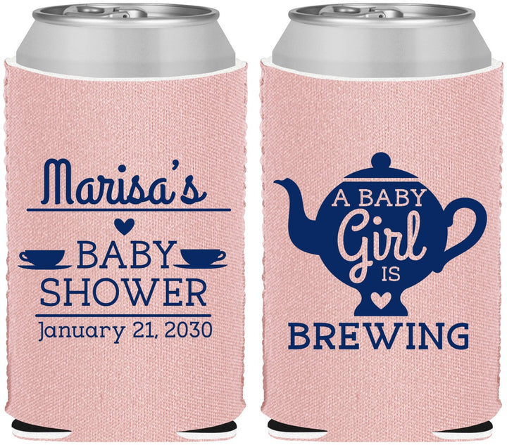 Custom Baby Shower Neoprene Can Coolers - Baby Girl Is Brewing | 90034