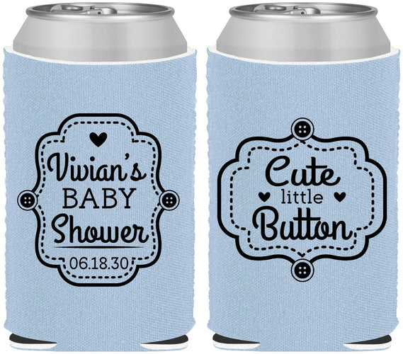 Custom Baby Shower Neoprene Can Coolers - Cute Little Button | 90035