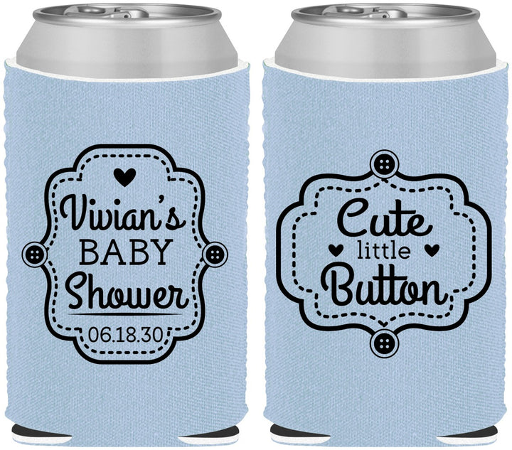 Custom Baby Shower Neoprene Can Coolers - Cute Little Button | 90035