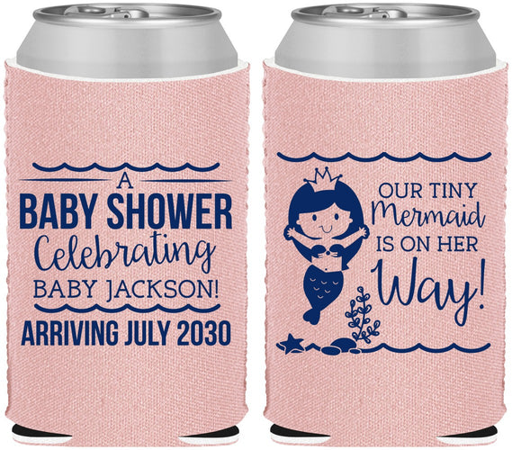 Custom Baby Shower Neoprene Can Coolers - Mermaid On Her Way | 90046
