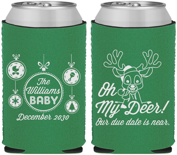 Custom Baby Shower Neoprene Can Coolers - Oh My Deer Christmas | 90051