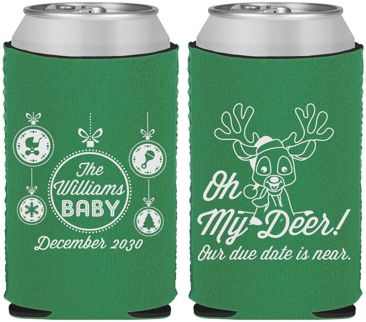 Custom Baby Shower Neoprene Can Coolers - Oh My Deer Christmas | 90051