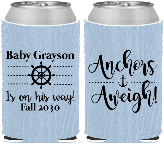 Custom Baby Shower Neoprene Can Coolers - Nautical Anchors Aweigh | 90054