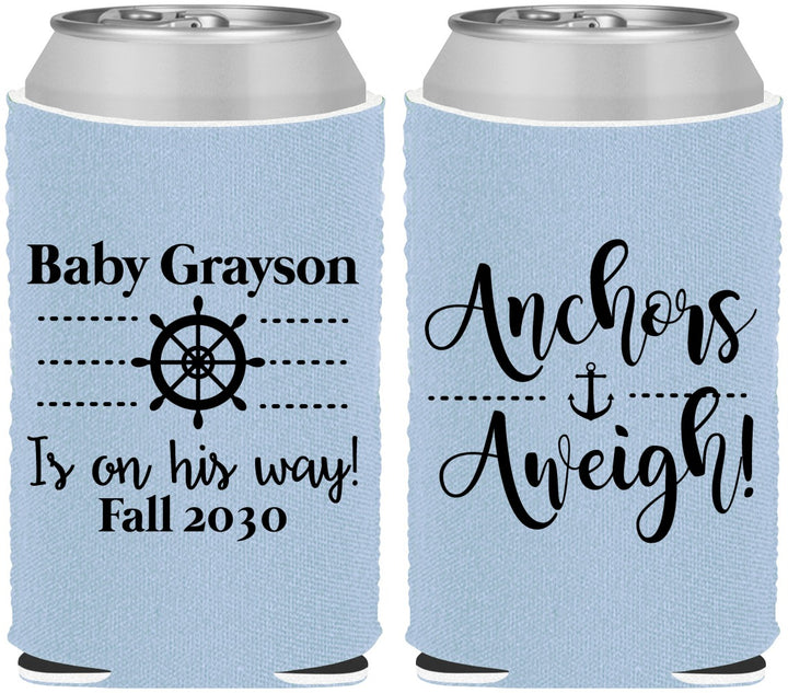 Custom Baby Shower Neoprene Can Coolers - Nautical Anchors Aweigh | 90054