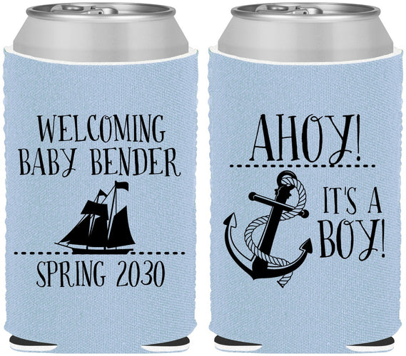 Custom Baby Shower Neoprene Can Coolers - Nautical Ahoy It’s A Boy | 90055