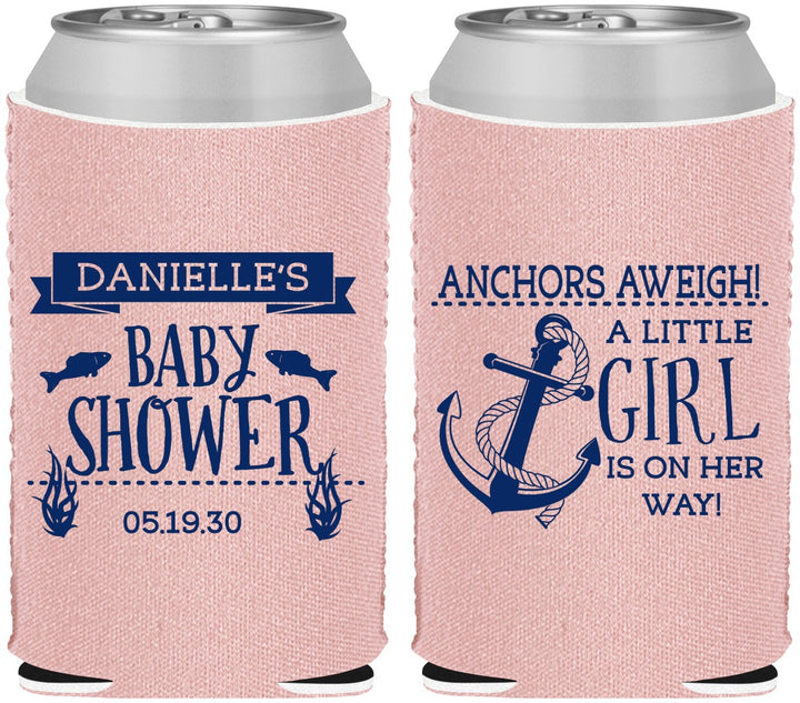 Custom Baby Shower Neoprene Can Coolers - Anchors Aweigh Little Girl | 90056