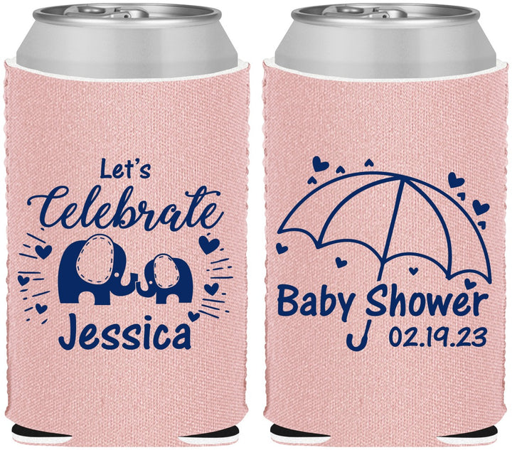 Custom Baby Shower Neoprene Can Coolers - Elephant Lets Celebrate | 90058