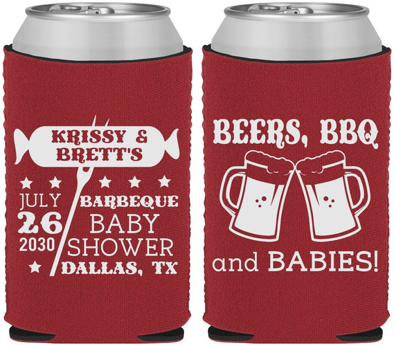 Custom Baby Shower Neoprene Can Coolers - Beers Bbq Babies | 90060