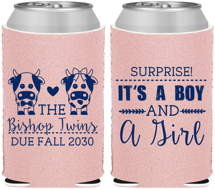 Custom Baby Shower Neoprene Can Coolers - Twins Baby Cows | 90067