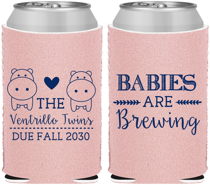 Custom Baby Shower Neoprene Can Coolers - Twins Baby Hippos | 90069