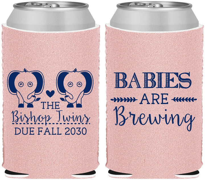 Custom Baby Shower Neoprene Can Coolers - Twins Baby Elephant | 90071