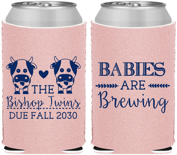 Custom Baby Shower Neoprene Can Coolers - Twins Baby Cows | 90072