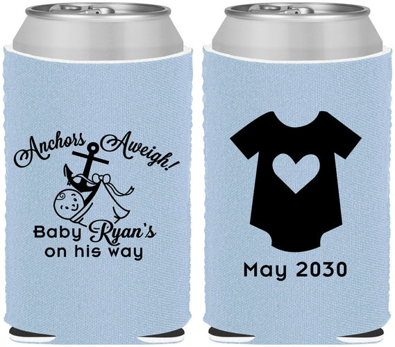 Custom Baby Shower Neoprene Can Coolers - Nautical Anchors Aweigh | 90083
