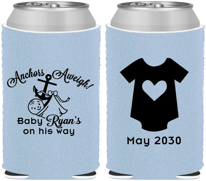 Custom Baby Shower Neoprene Can Coolers - Nautical Anchors Aweigh | 90083