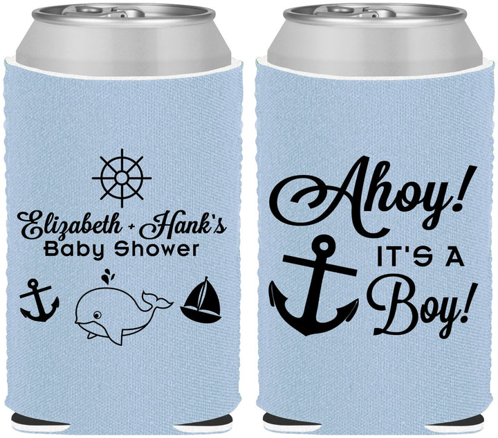 Custom Baby Shower Neoprene Can Coolers - Nautical Ahoy It’s A Boy | 90093