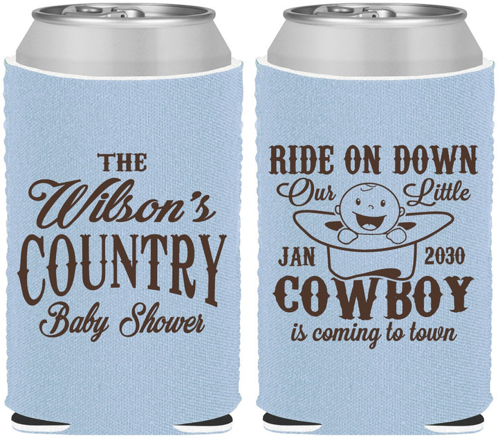 Custom Baby Shower Neoprene Can Coolers - Cowboy Coming To Town | 90105