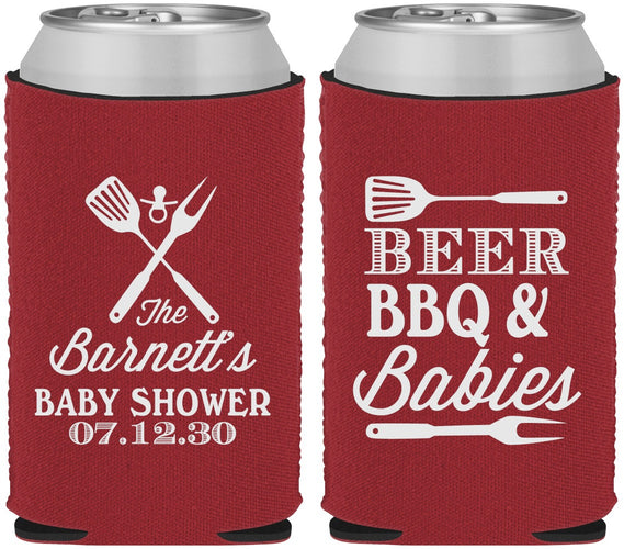 Custom Baby Shower Neoprene Can Coolers - Beers Bbq Babies | 90113