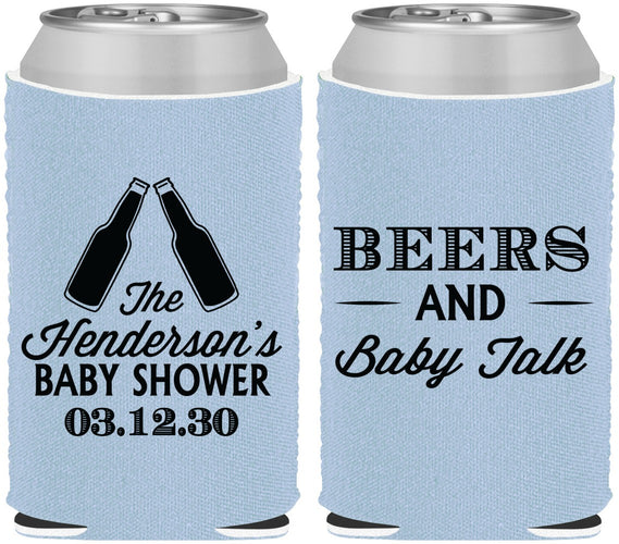 Custom Baby Shower Neoprene Can Coolers - Beers And Baby Talk | 90117