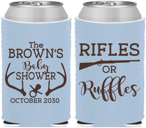 Custom Baby Shower Neoprene Can Coolers - Rifles Or Ruffles | 90122