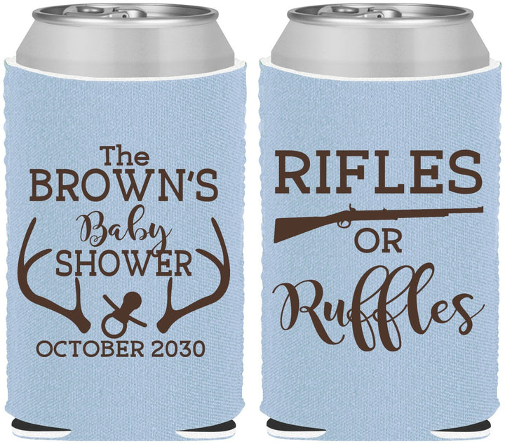 Custom Baby Shower Neoprene Can Coolers - Rifles Or Ruffles | 90122