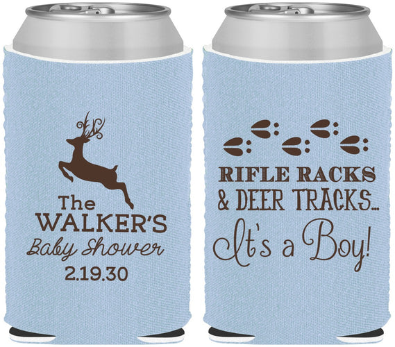 Custom Baby Shower Neoprene Can Coolers - Rifle Racks Deer Tracks | 90128