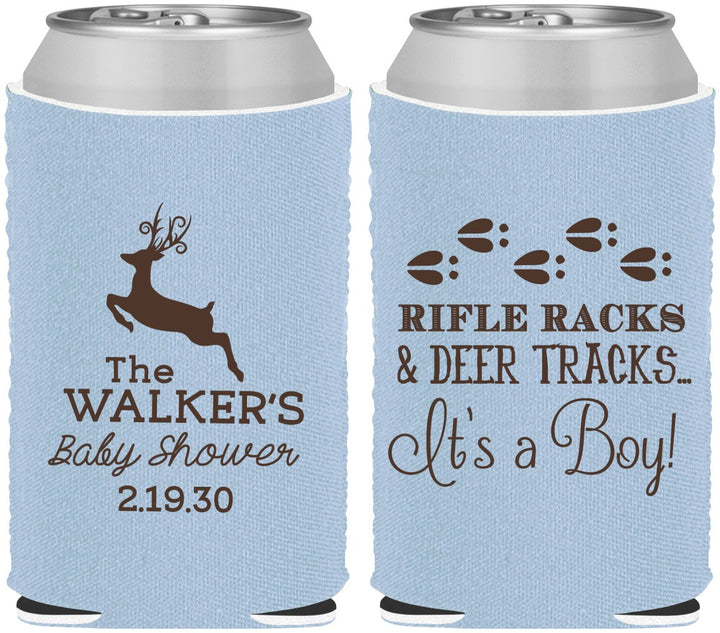 Custom Baby Shower Neoprene Can Coolers - Rifle Racks Deer Tracks | 90128