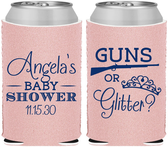 Custom Baby Shower Neoprene Can Coolers - Guns Or Glitter | 90130