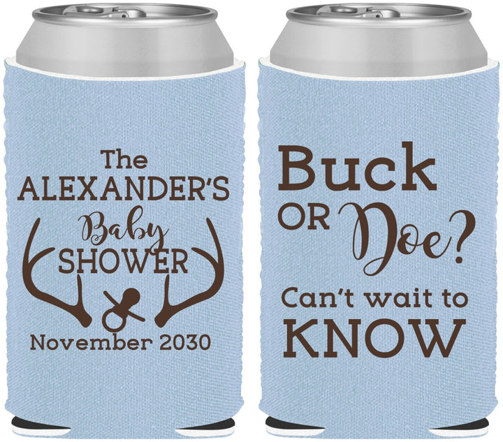Custom Baby Shower Neoprene Can Coolers - Gender Reveal Buck Or Doe | 90131