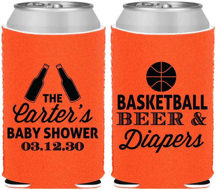 Custom Baby Shower Neoprene Can Coolers - Basketball Beer Diapers | 90133