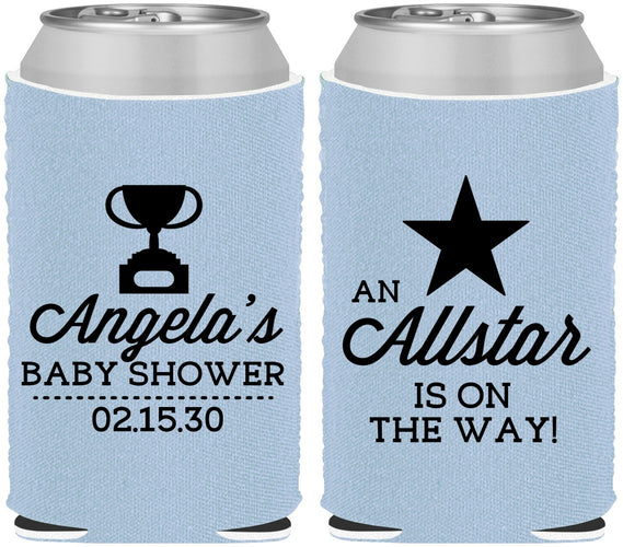 Custom Baby Shower Neoprene Can Coolers - Allstar On The Way | 90140