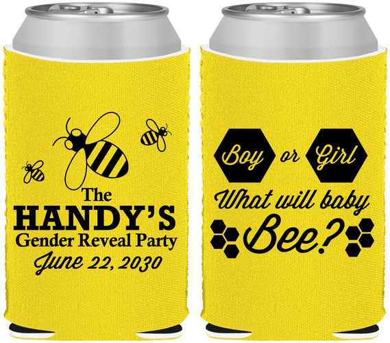 Custom Baby Shower Neoprene Can Coolers - Gender Reveal Bee | 90152