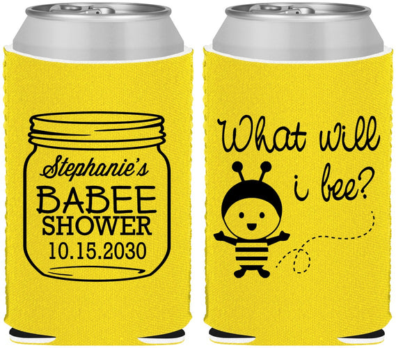 Custom Baby Shower Neoprene Can Coolers - What Will I Bee | 90156