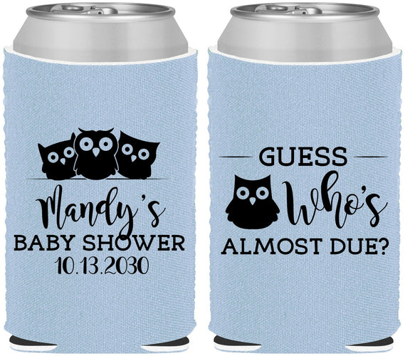Custom Baby Shower Neoprene Can Coolers - Owl Whos Almost Due | 90170