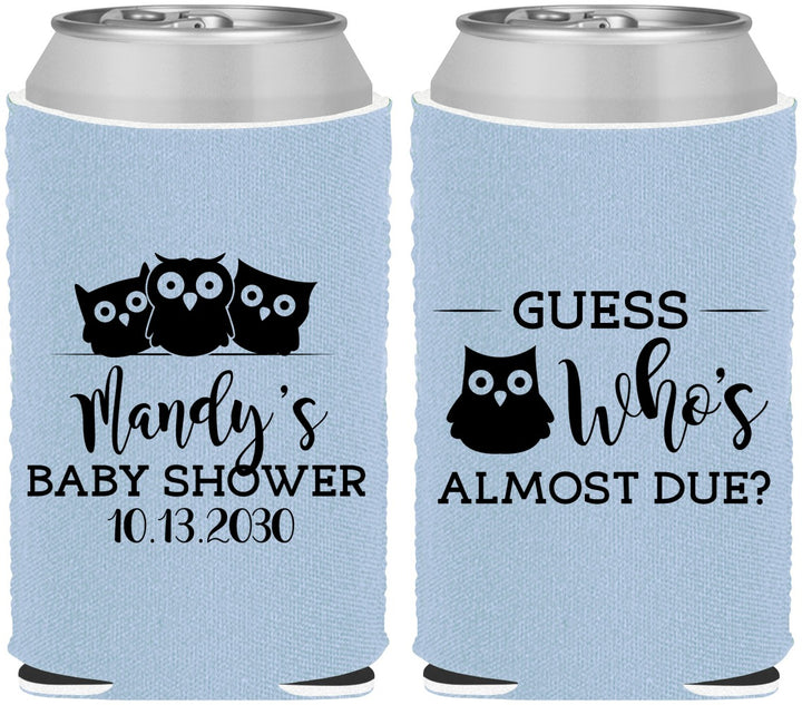 Custom Baby Shower Neoprene Can Coolers - Owl Whos Almost Due | 90170