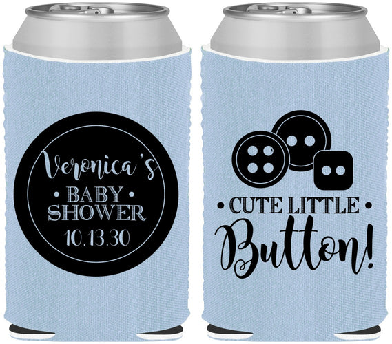 Custom Baby Shower Neoprene Can Coolers - Cute Little Button | 90189