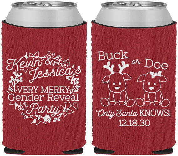 Custom Baby Shower Neoprene Can Coolers - Christmas Gender Reveal | 90193