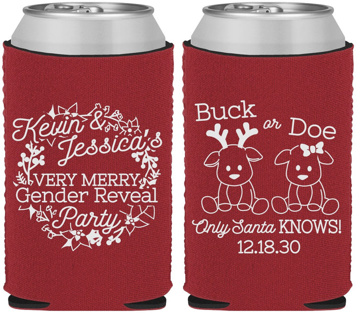 Custom Baby Shower Neoprene Can Coolers - Christmas Gender Reveal | 90193