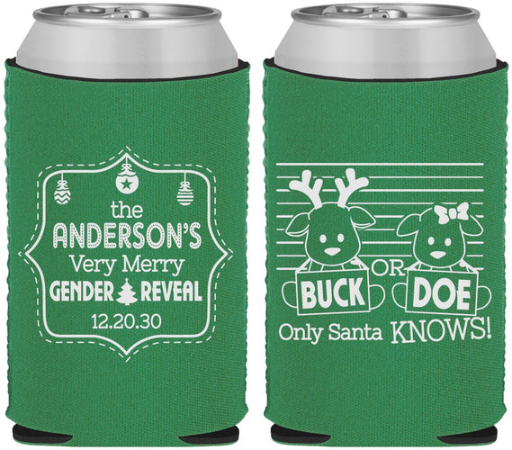 Custom Baby Shower Neoprene Can Coolers - Christmas Gender Reveal | 90194
