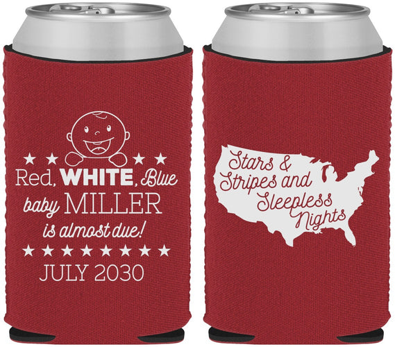 Custom Baby Shower Neoprene Can Coolers - Red White Blue | 90197