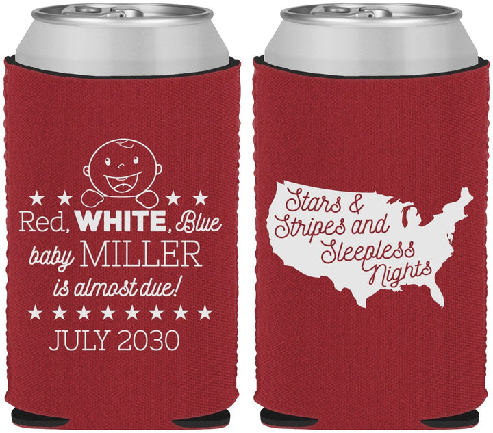 Custom Baby Shower Neoprene Can Coolers - Red White Blue | 90197