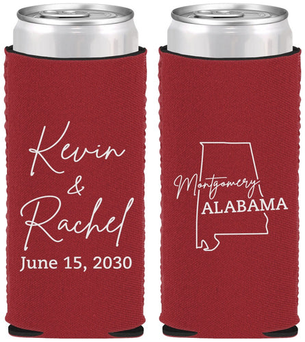 Custom Wedding Neoprene Slim Can Coolers - Alabama | 100