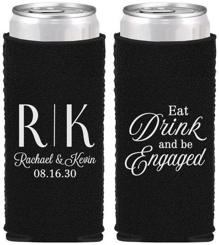 Custom Engagement Neoprene Slim Can Coolers - Eat Drink Be Engaged | 10000