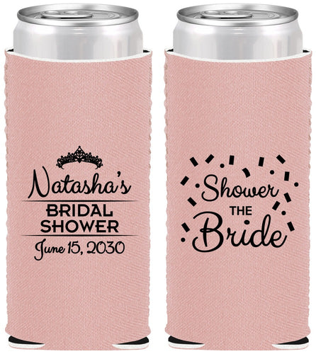 Custom Bridal Shower Neoprene Slim Can Coolers - Shower The Bride | 100001