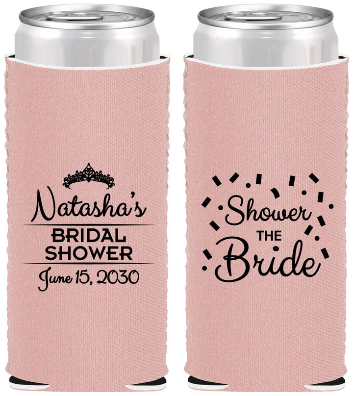 Custom Bridal Shower Neoprene Slim Can Coolers - Shower The Bride | 100001