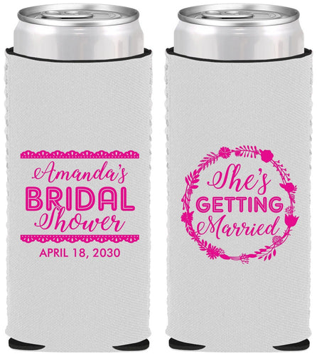 Custom Bridal Shower Neoprene Slim Can Coolers - She's Getting Married | 100003