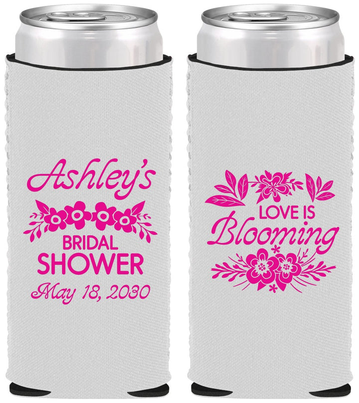 Custom Bridal Shower Neoprene Slim Can Coolers - Love Is Blooming | 100007