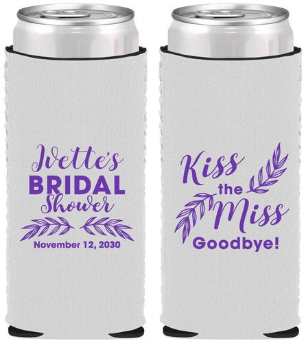 Custom Bridal Shower Neoprene Slim Can Coolers - Kiss The Miss Goodbye | 100010
