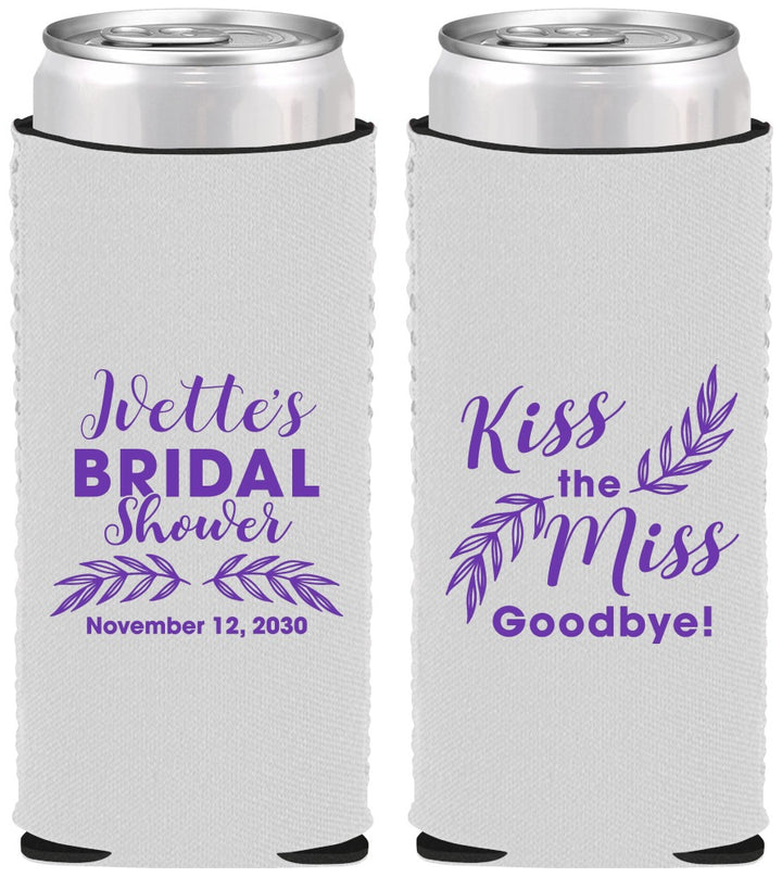 Custom Bridal Shower Neoprene Slim Can Coolers - Kiss The Miss Goodbye | 100010