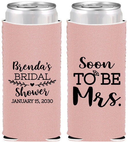 Custom Bridal Shower Neoprene Slim Can Coolers - Soon To Be Mrs | 100013