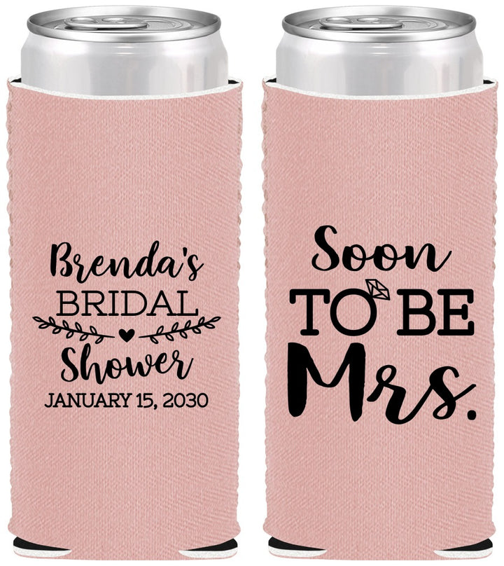 Custom Bridal Shower Neoprene Slim Can Coolers - Soon To Be Mrs | 100013